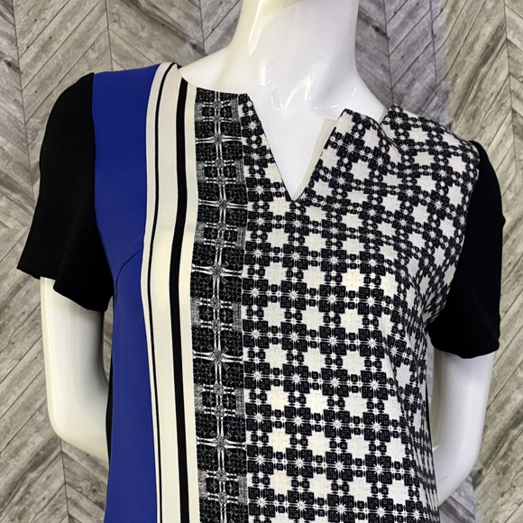 Ivanka Trump Black, white Blue Geometric mini dress, v-neck tunic size 6 - Picture 3 of 9